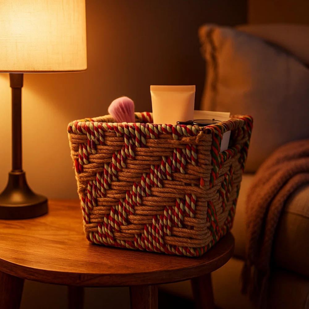 Boho Handwoven Twill Patterned Storage Basket