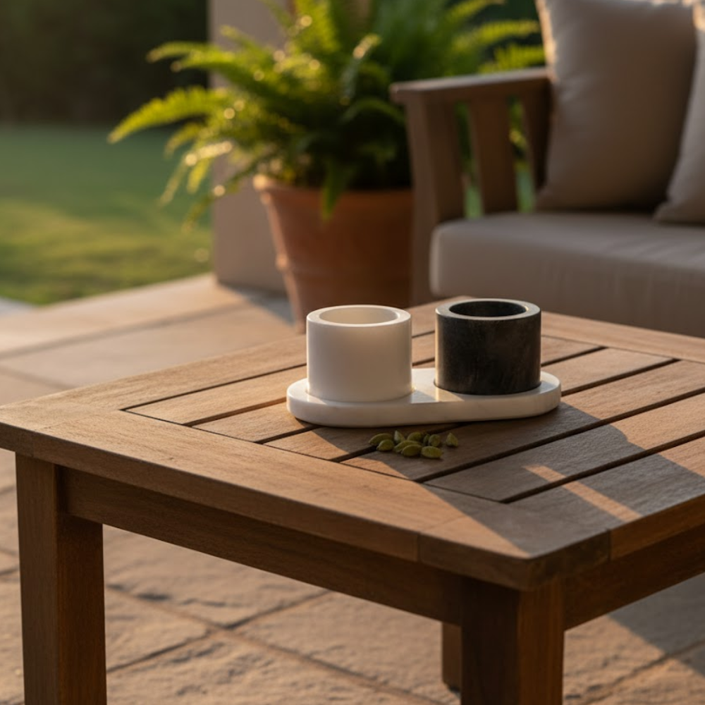 Turned Contrast Marble Condiment Set