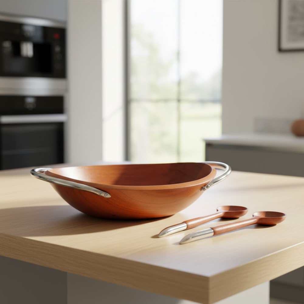 Light Mango Wood Bowl and Spoons Set – Handcrafted