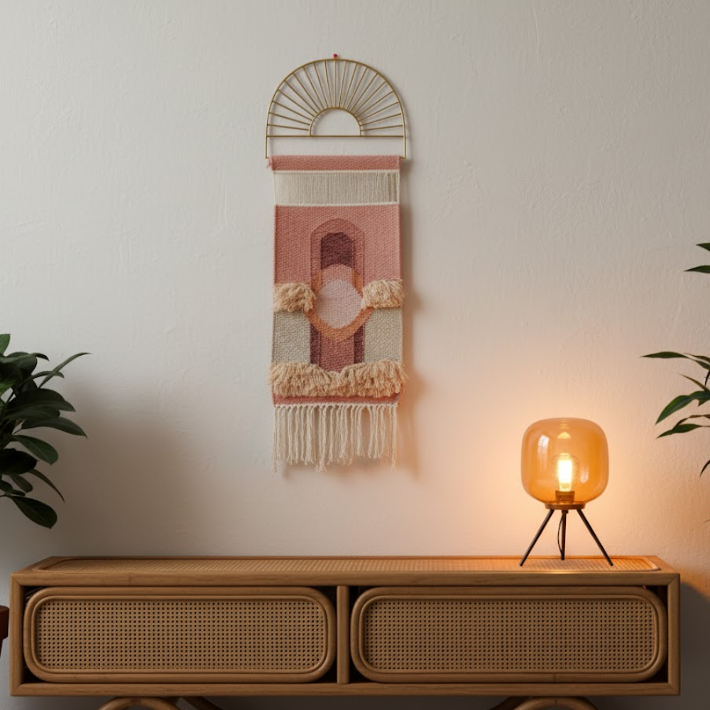 Pastel Wall Hanging with Fringes – Handwoven Cotton & Wool Boho Wall Art