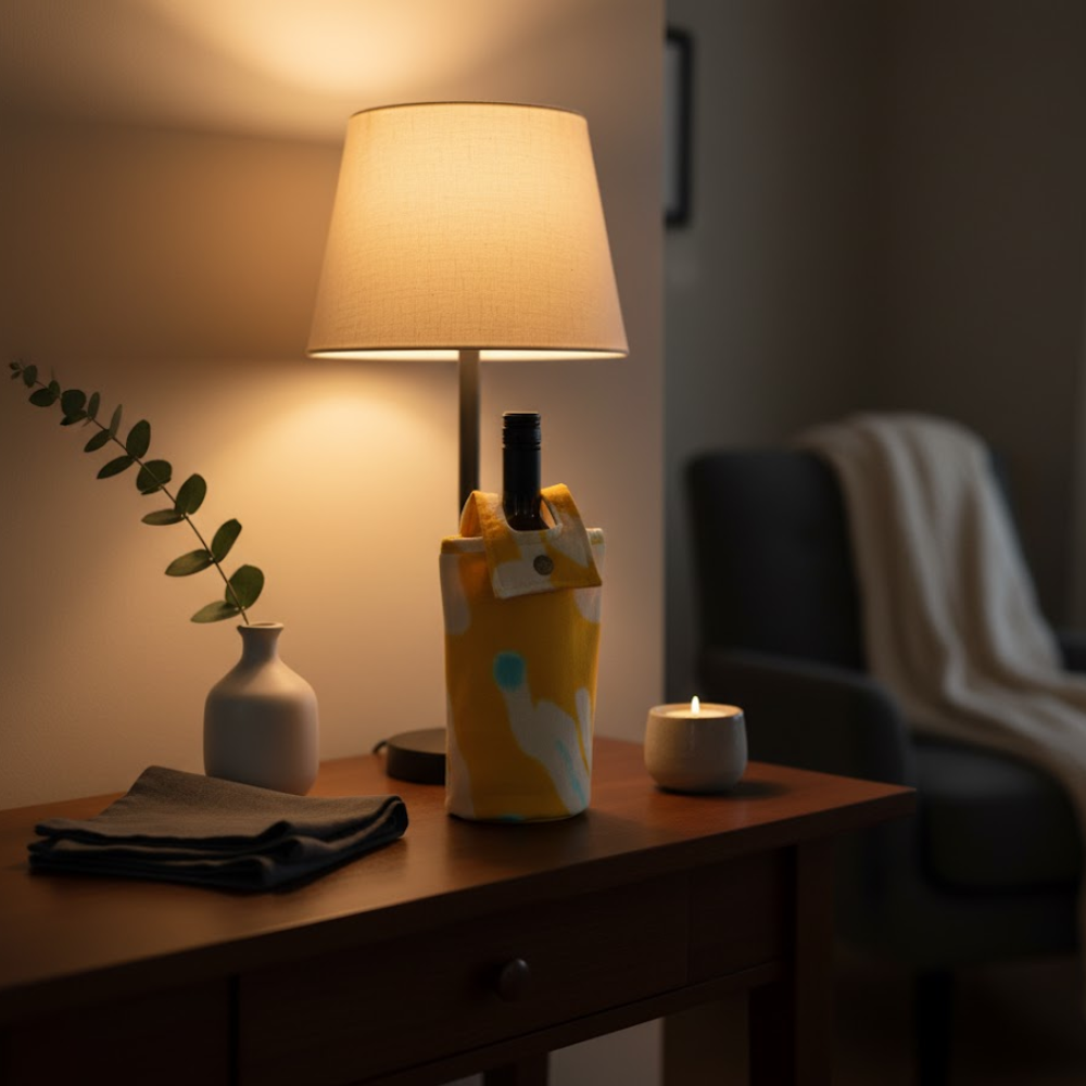 Abstract Yellow Fabric Wine Bottle Bag