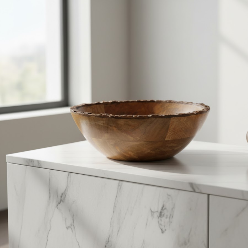 Mango Wood Turned Classic Snack Bowl – Handcrafted Wooden Serveware with Natural Grain Finish