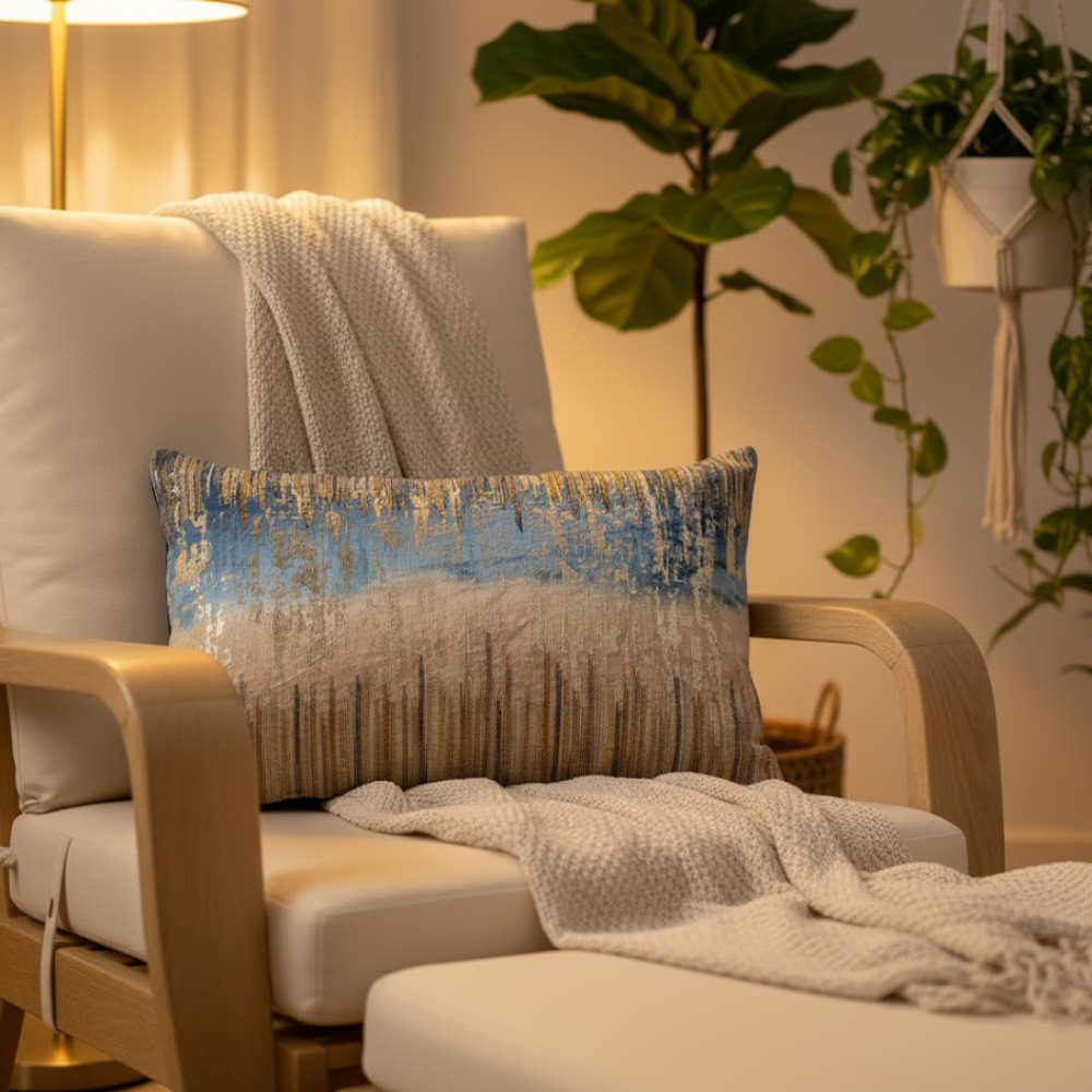 Embroidered Ombre Velvet Lumbar Cushion Cover – Handcrafted Luxury Velvet Cushion