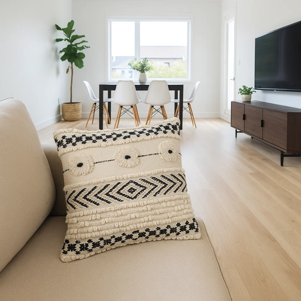 Geometric Woven Cushion Cover | Monotone Cotton Boho Decor