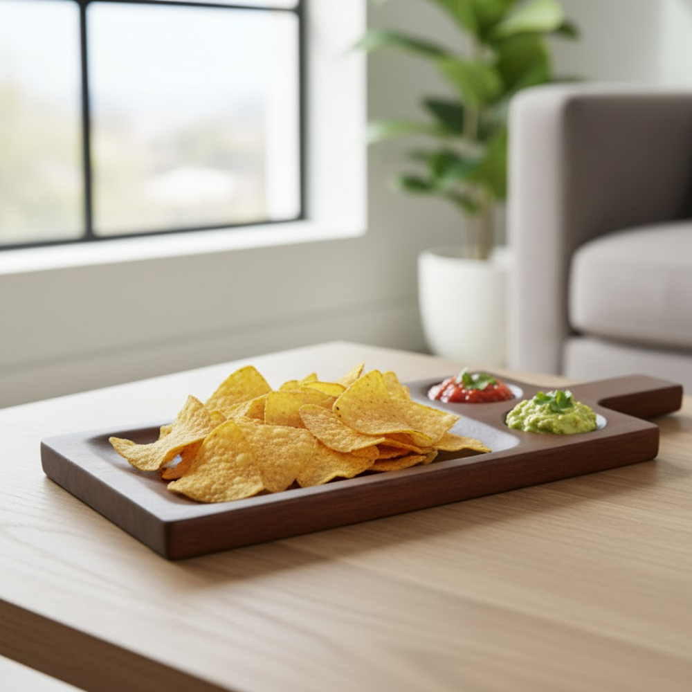Wooden Chip & Dip Platter – Handmade Solid Wood Serving Tray & Cheeseboard