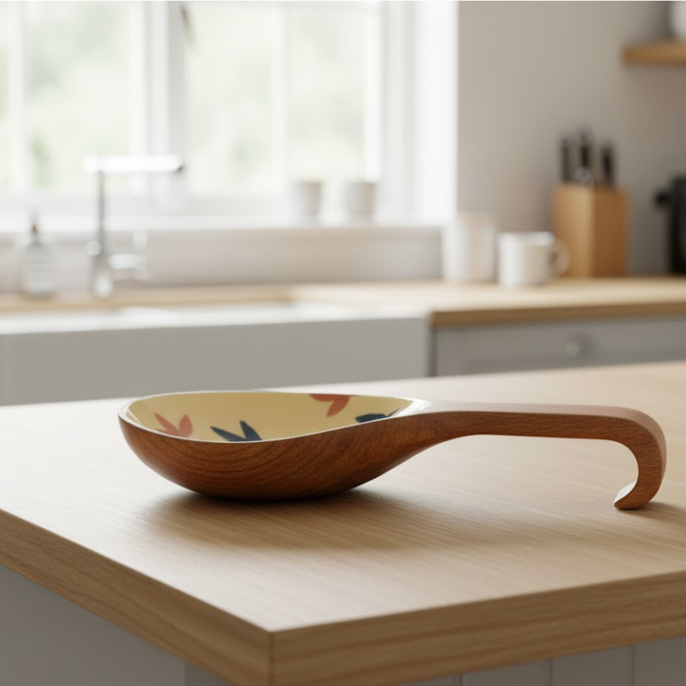 Enamelled Botanical Wood Serving Platter