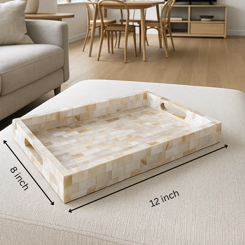 Mother-of-Pearl Wooden Serving Tray – Handcrafted Decorative Wood Serving Tray with Shell Inlay
