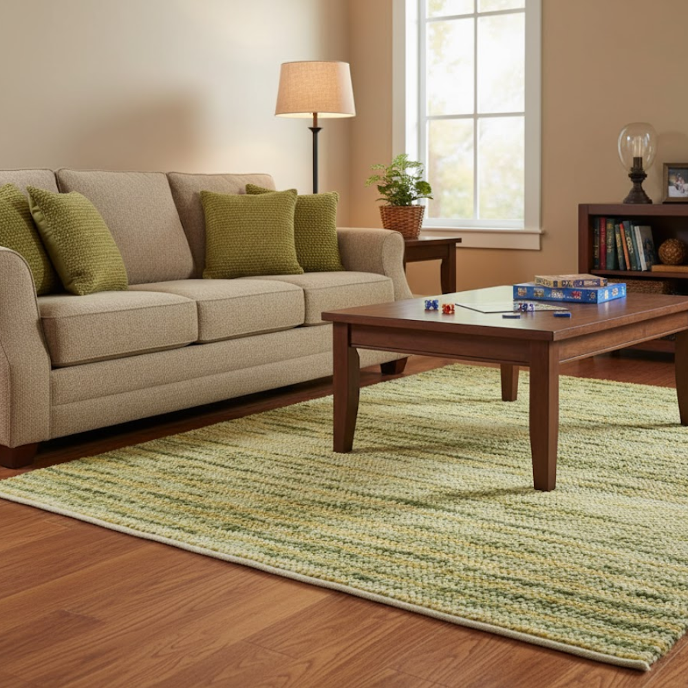 Handwoven Woolen Lime Rug – Artisan Organic Wool Rug in Lime Citrine