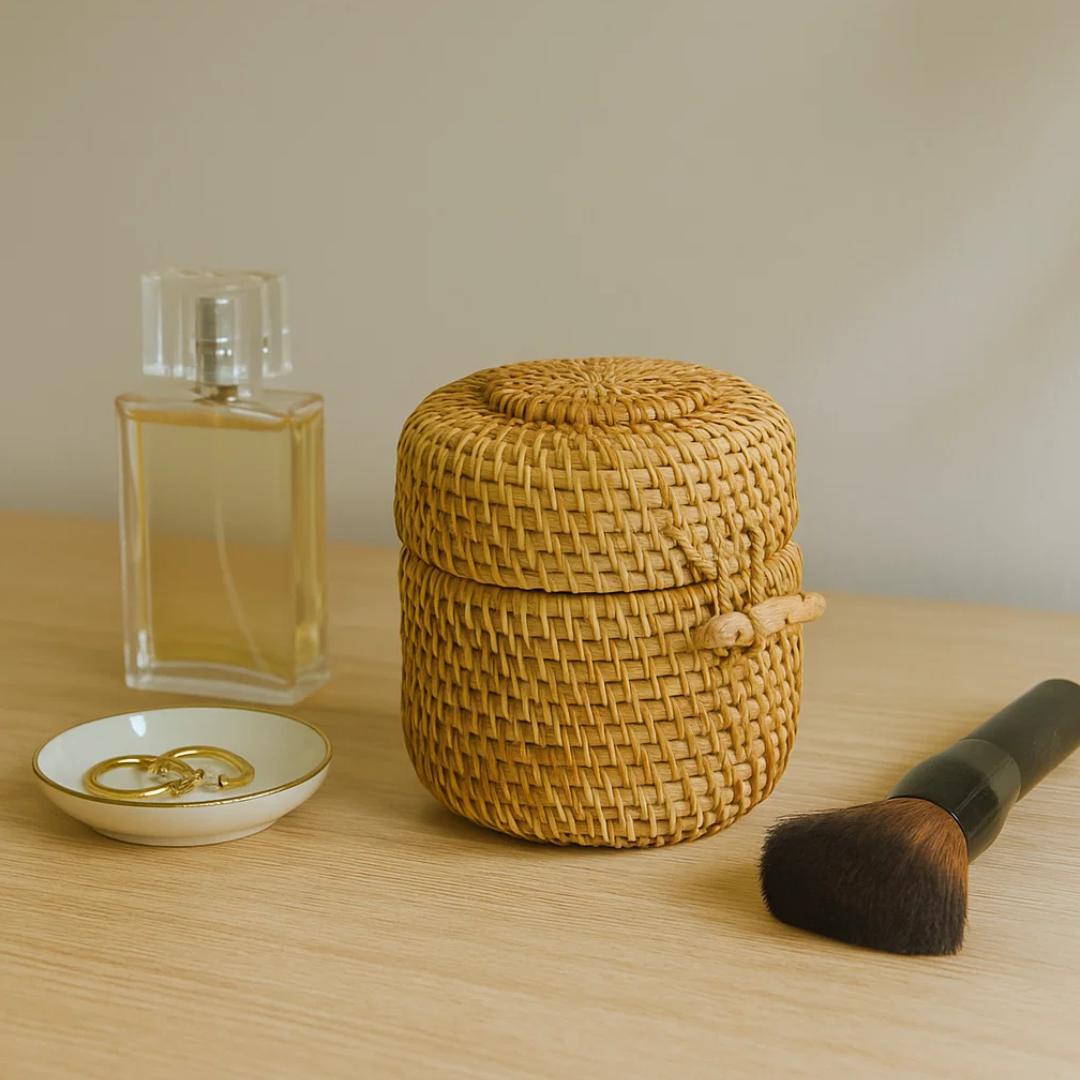 Handwoven Cane Earthy Jewelry Storage Box