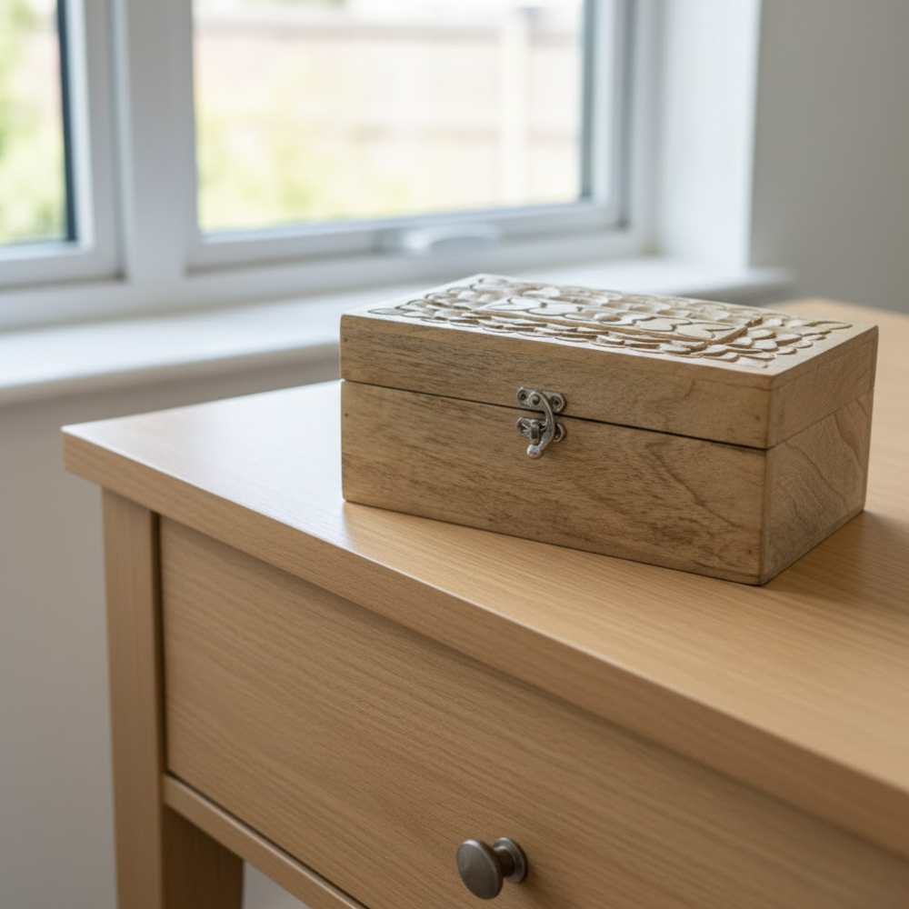 Hand Carved Wooden Keepsake Box – Eco-Friendly
