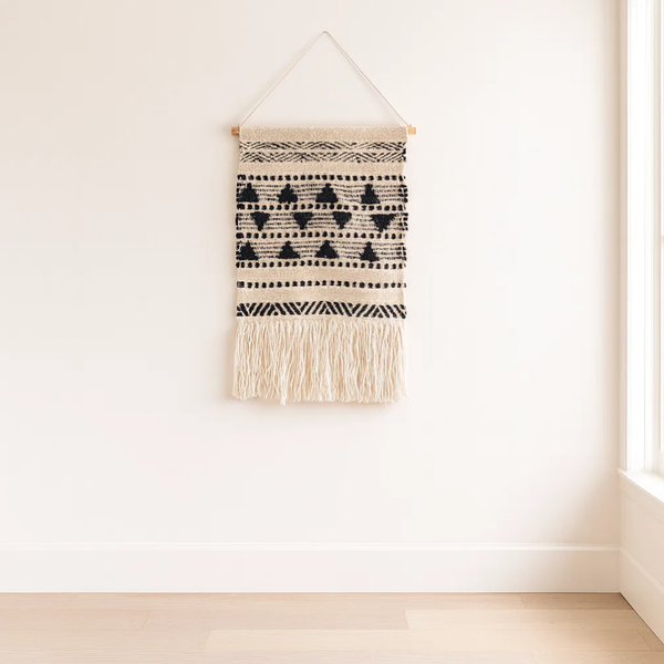Textured Wool and Cotton Wall Hanging | Handwoven Boho Decor