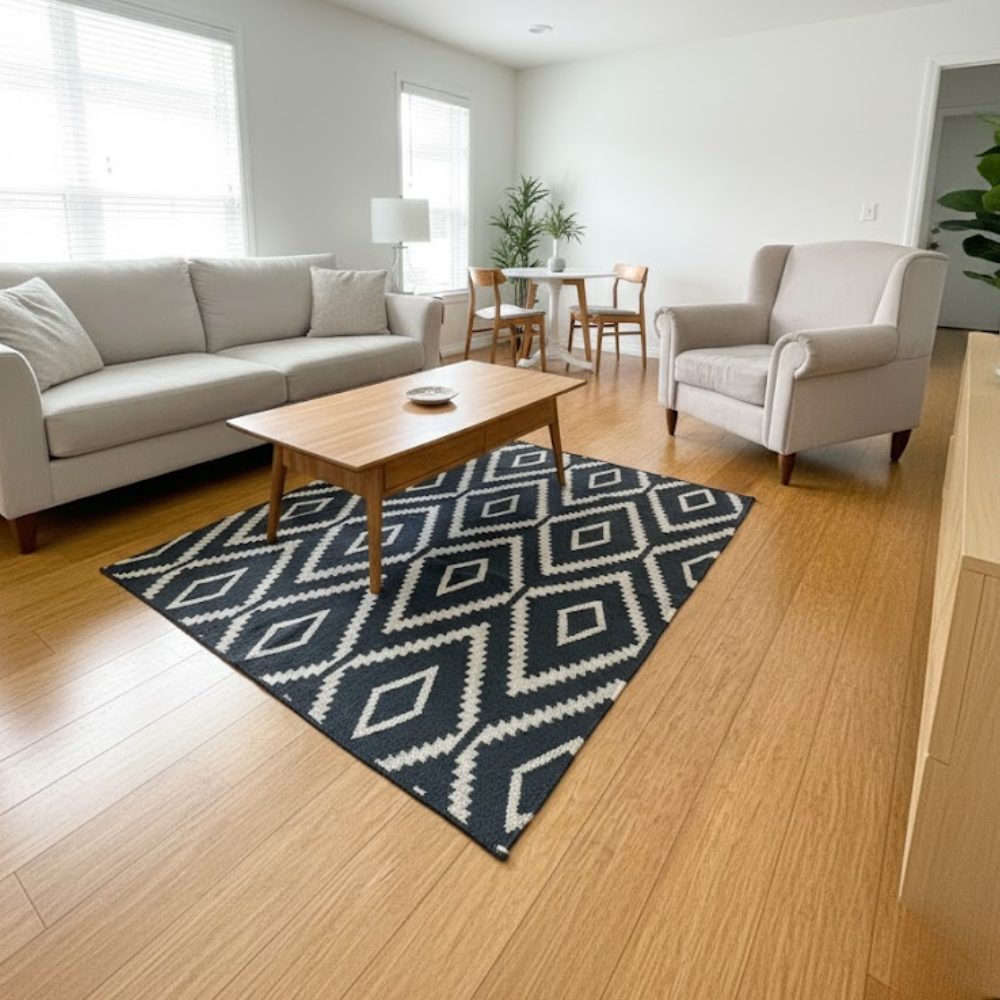 Handwoven Monotone Diamond Jute & Wool Rug – Artisan Black & Natural Rug