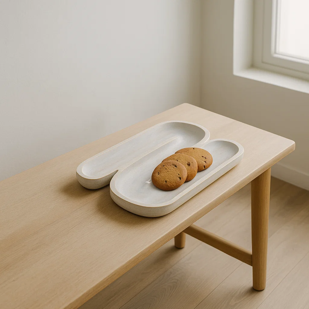 Hand-Carved N-Shaped Wooden Platter – Mango Wooden Serving Tray