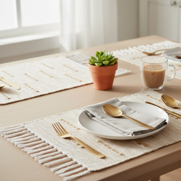Bisque Placemats | Neutral Handwoven Cotton Set of 4 Dining