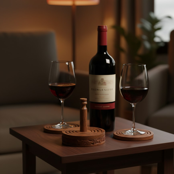 Round Wooden Coasters | Hand-Carved Set of 6 Natural Grain