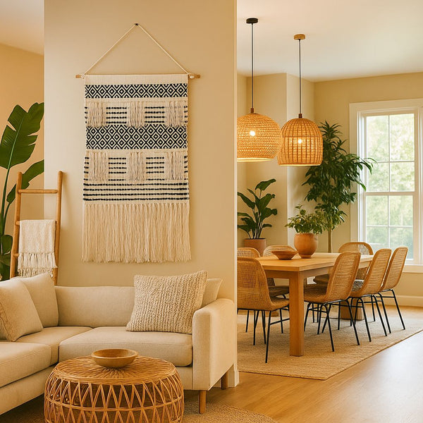 Small Geometric Cotton Fringe Wall Hanging | Handwoven Boho Decor
