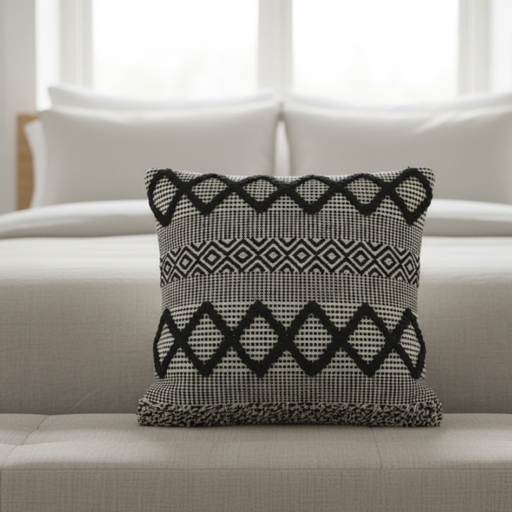 Diamond Monochrome Cushion Cover – Soft Cotton