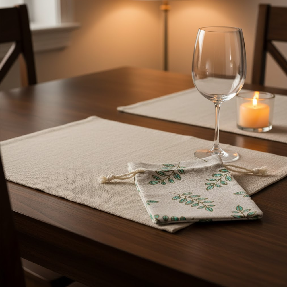 Screen Printed Pentacle Motif Cotton Napkin – Artisan Cotton Table Linen with Bold Pentacle Design