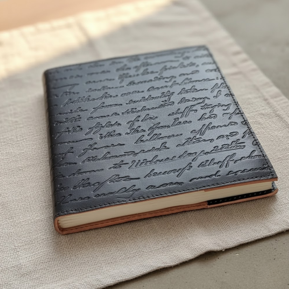 Embossed Typographic Leather Diary – Handmade Buffalo Leather Journal with Recycled Paper