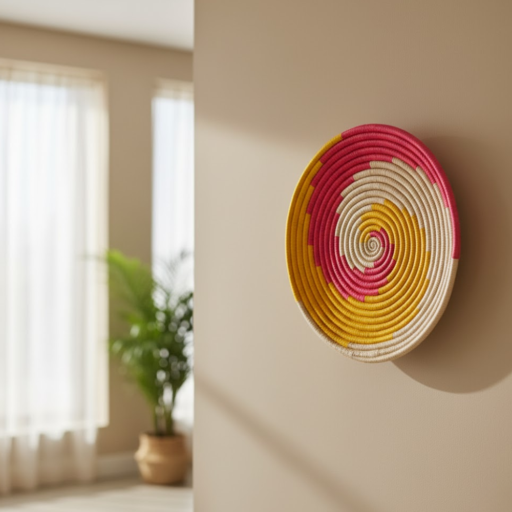 Spiral Pop Tribal Wall Plate – Handcrafted Boho Wall Décor in Black, White & Terracotta