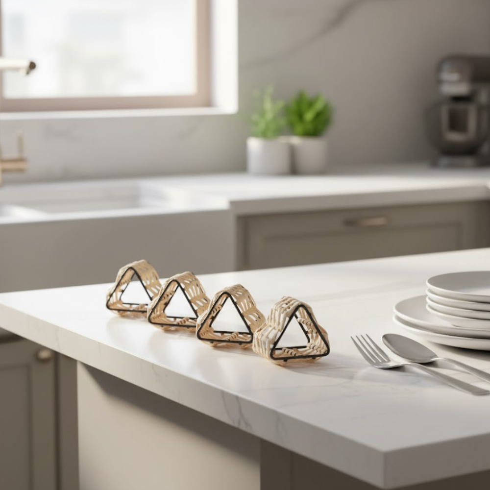 Handmade Cane & Iron Triangular Napkin Ring (Small- Set of 4)