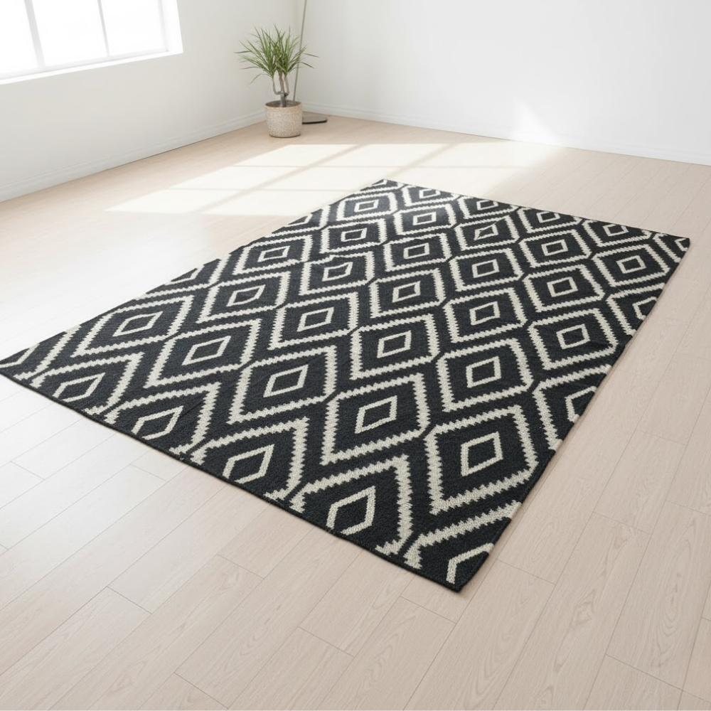 Handwoven Cotton & Jute Diamond Monochrome Rug