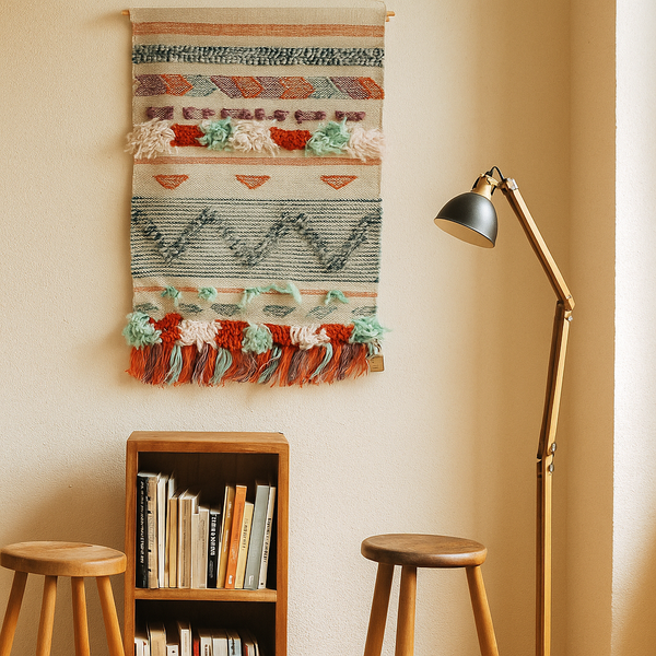 Wool and Cotton Tasseled Wall Hanging | Handwoven Neutral Decor