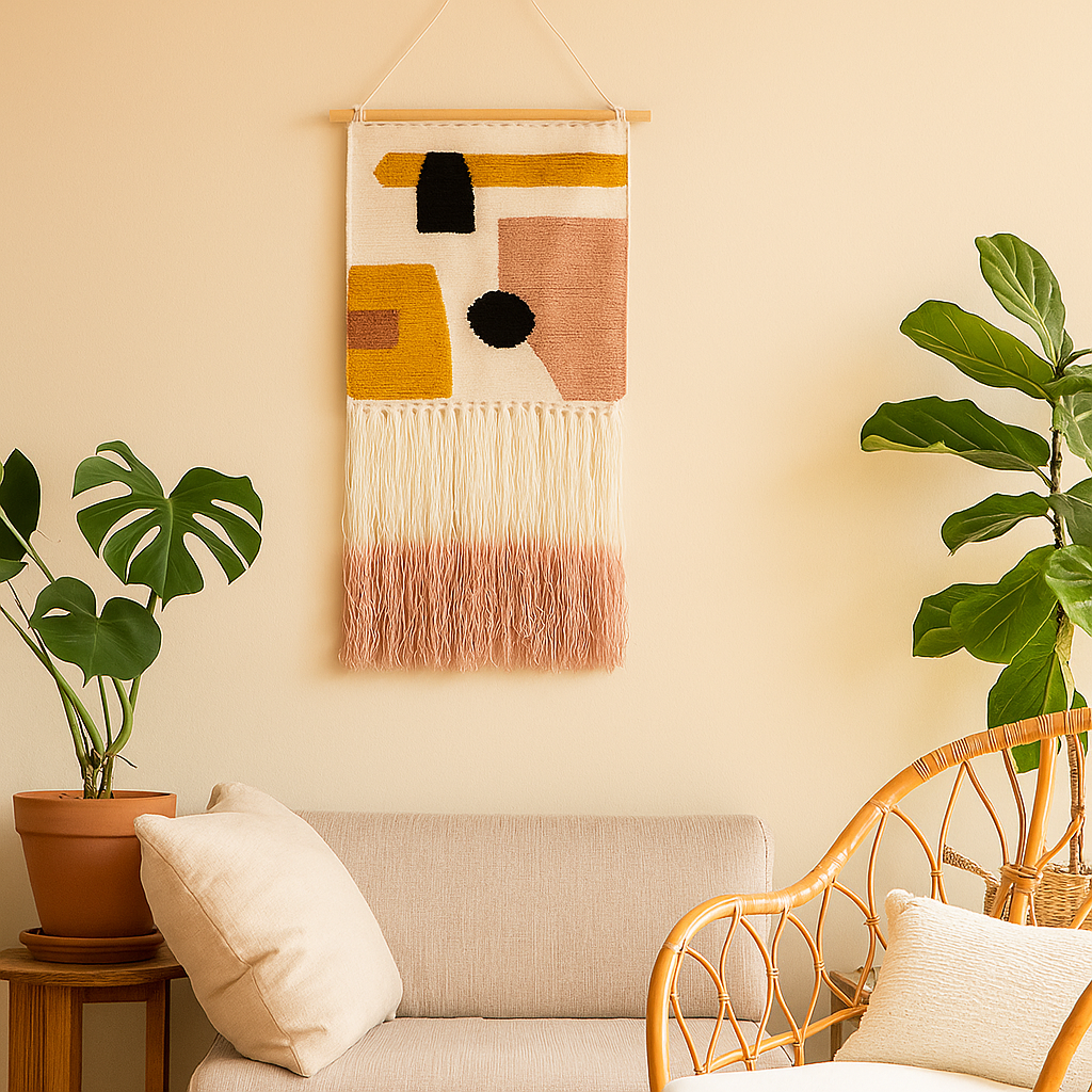Tufted Handwoven &amp;Abstract Wall Hanging with Ombre Fringes