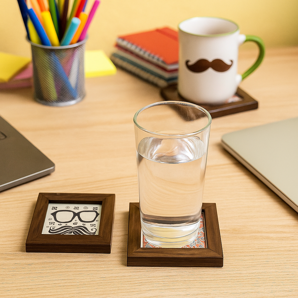 Hand-Painted Framed Coasters – Quirky Set of 2
