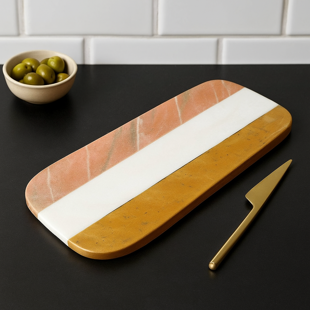 Block Striped Marble Cheeseboard – Hand Cut