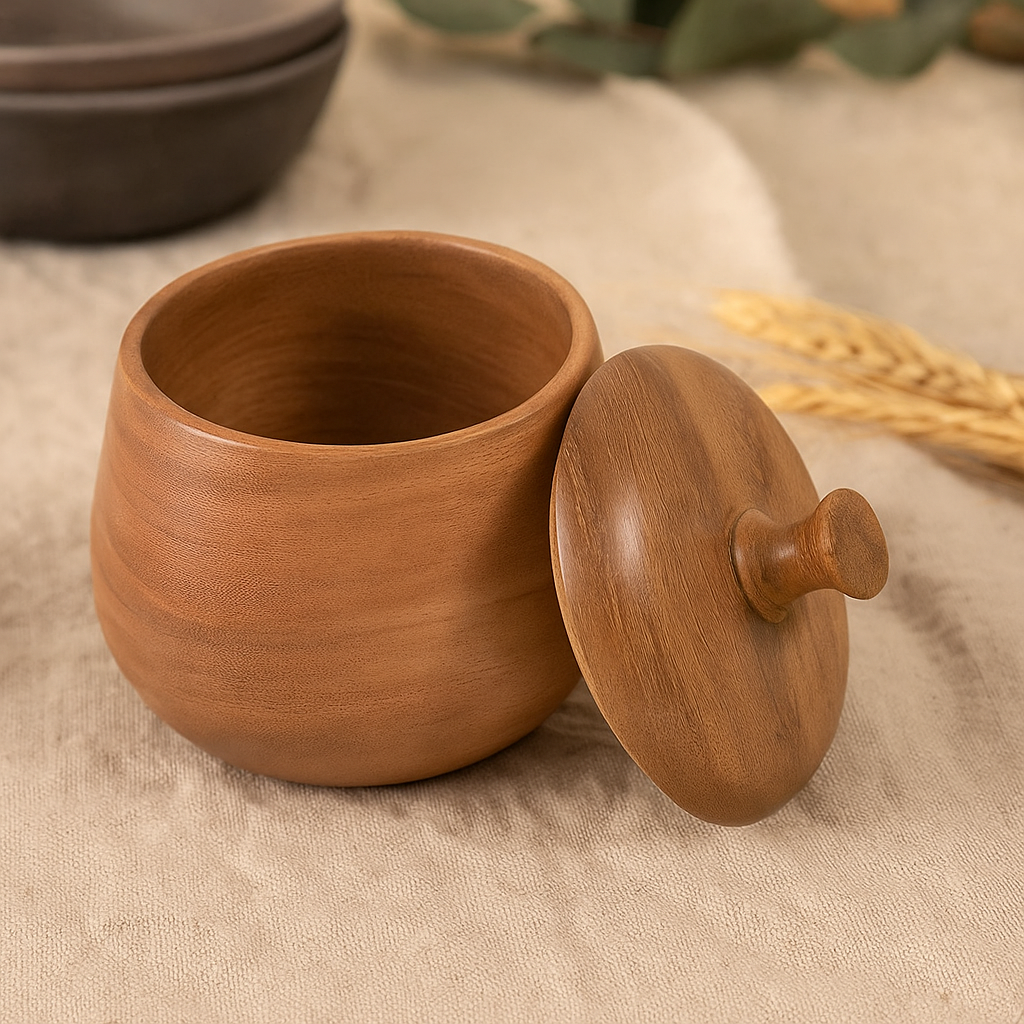 Turned Acacia Wood Jar with Lid – Handcrafted
