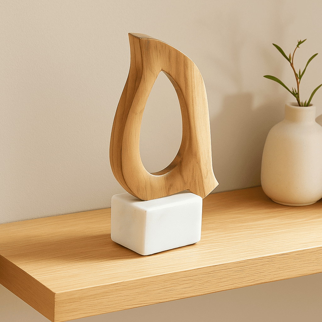 Minimalist Hand Cut Wood & Marble Accent Dove