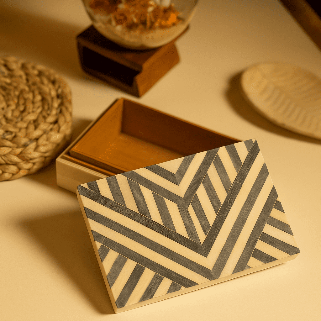 Art Deco Natural Bone &amp; MDF – Trinket Box