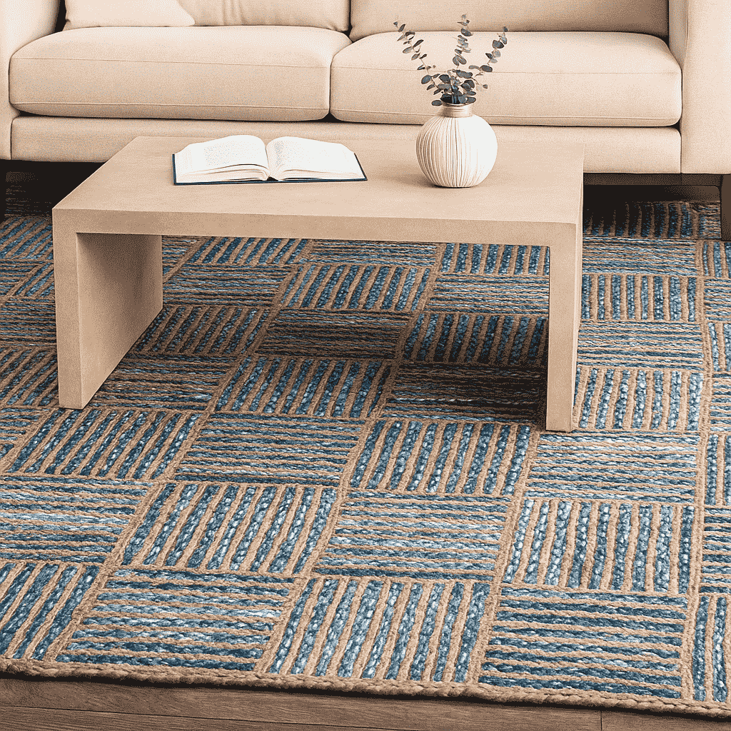 Handwoven Pattern Cotton and Jute Rug