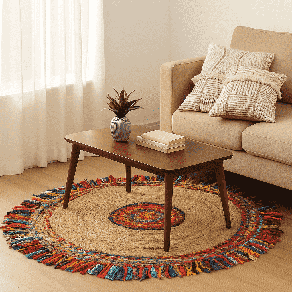 Hand-Braided Cotton Jute Rug – Upcycled
