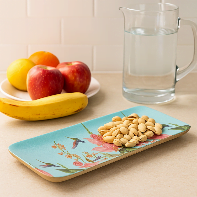 Floral Motif Wooden Tray –  handcrafted Mango Wood Serving Tray