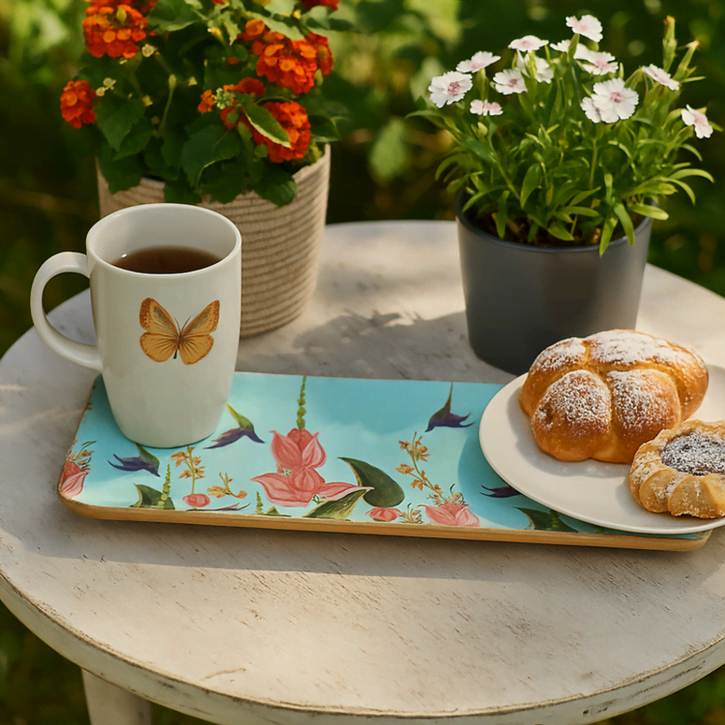 Floral Motif Wooden Tray –  handcrafted Mango Wood Serving Tray