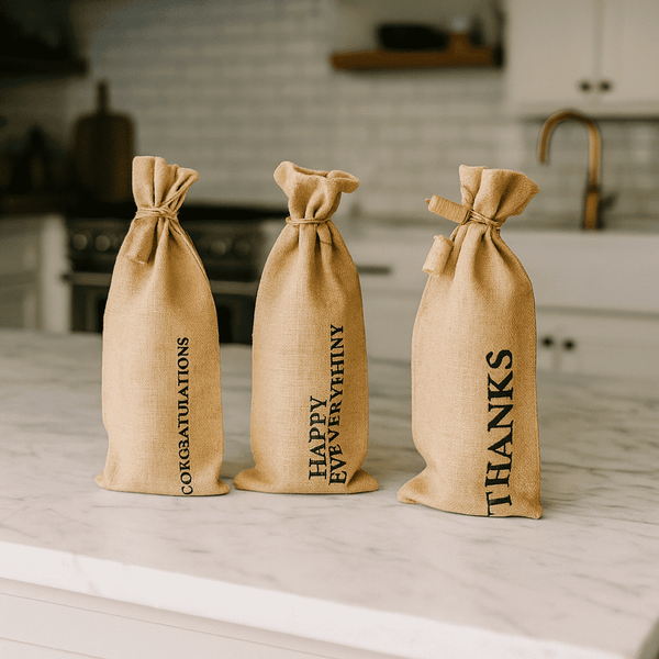 Jute Wine Bags Set | Typographic Eco-Friendly Set of 3