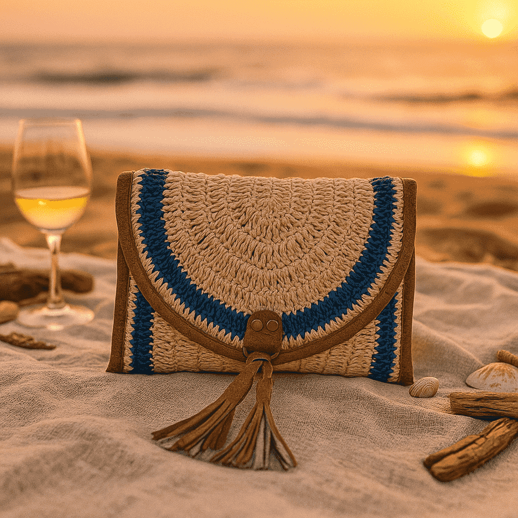 Handmade Raffia Beach Clutch Bag with PU tassels