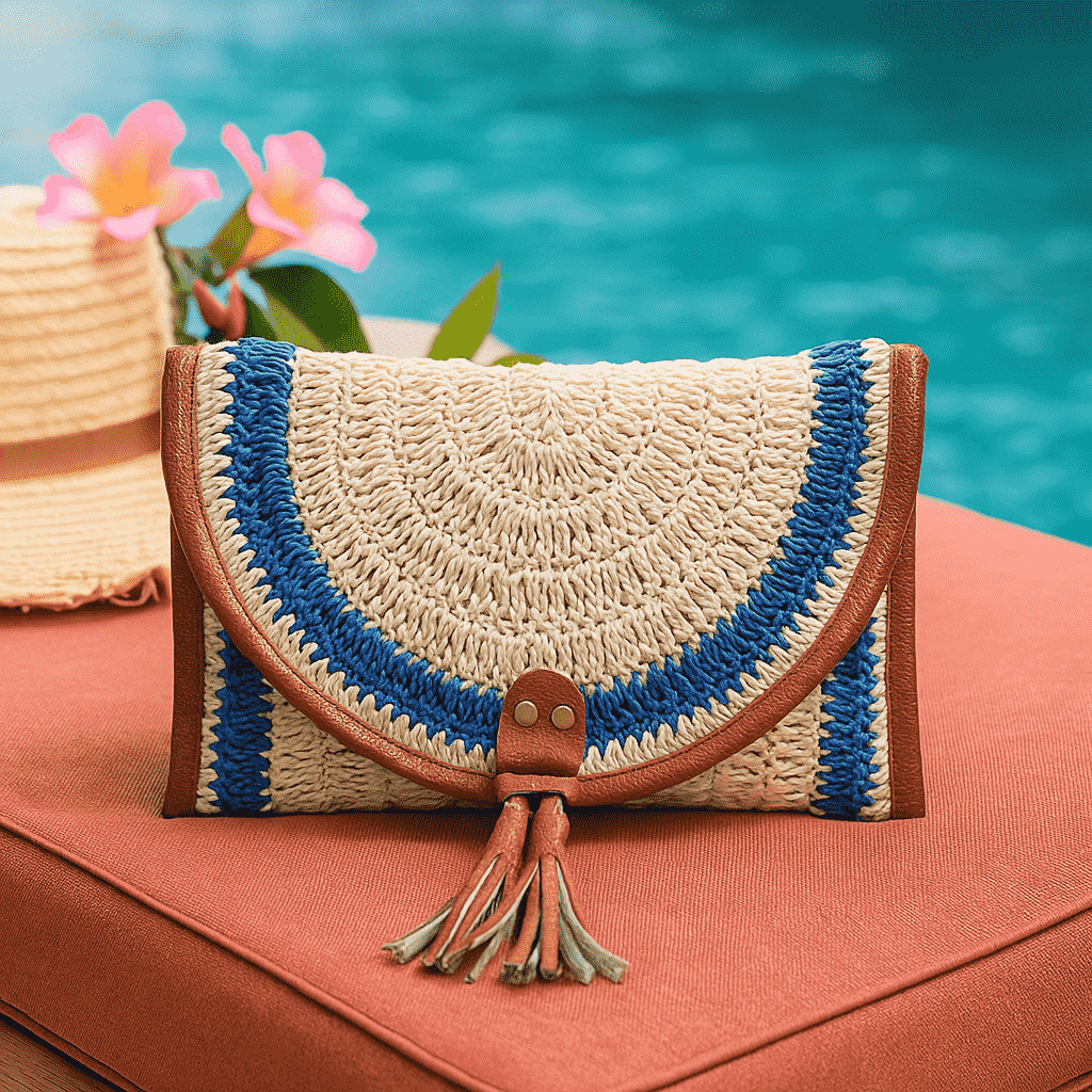 Handmade Raffia Beach Clutch Bag with PU tassels