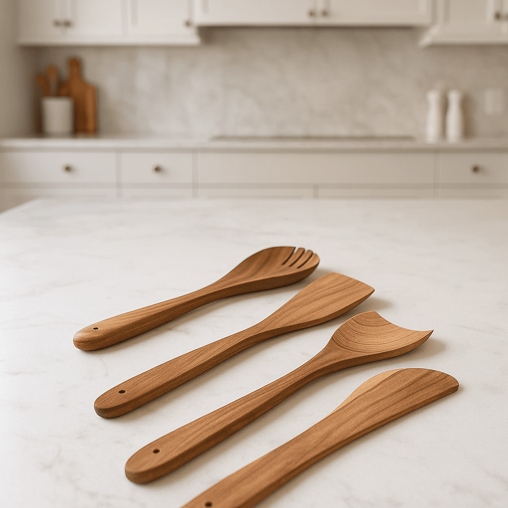 Hand-Carved Acacia Wood Cooking Spoon Set – 4 Kitchen Tools