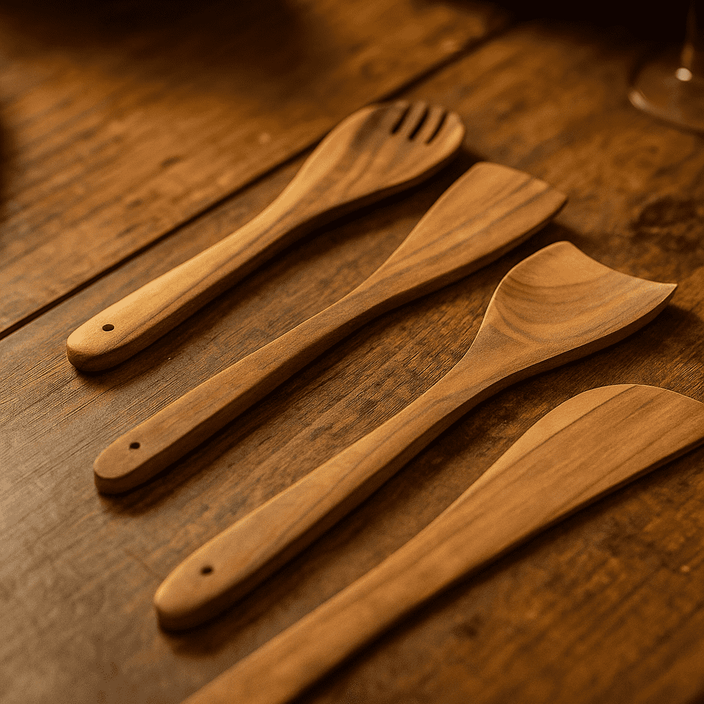 Hand-Carved Acacia Wood Cooking Spoon Set – 4 Kitchen Tools