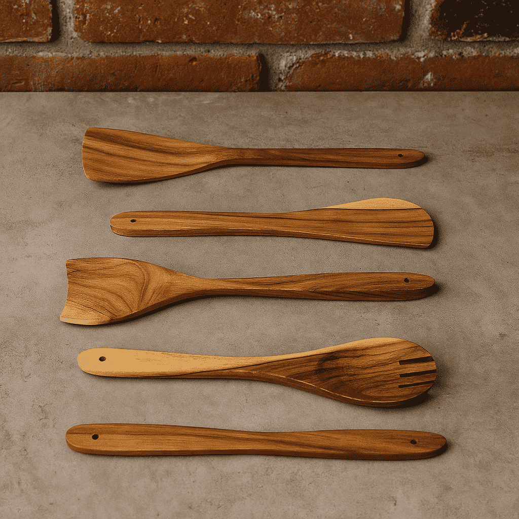 Hand-Carved Acacia Wood Cooking Spoon Set – 4 Kitchen Tools
