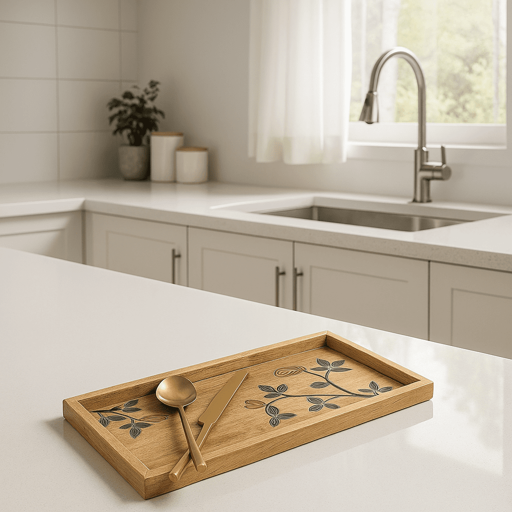 Botanical Mango Wood Serving Tray – Hand-Painted