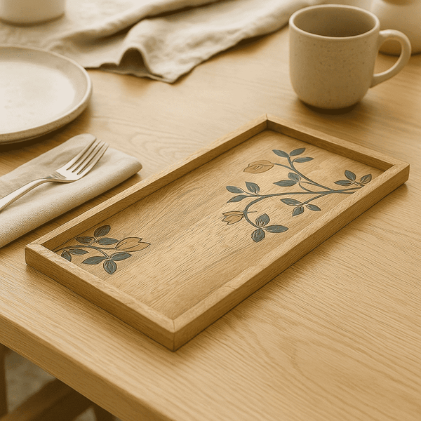 Botanical Mango Wood Tray | Hand-Painted Serving Decor