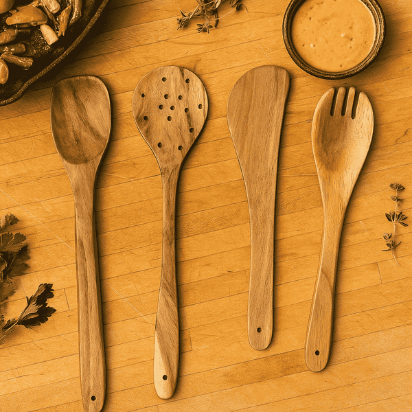 Acacia Cooking Spoons | Hand Carved Assorted Set of 4 | Gleemium
