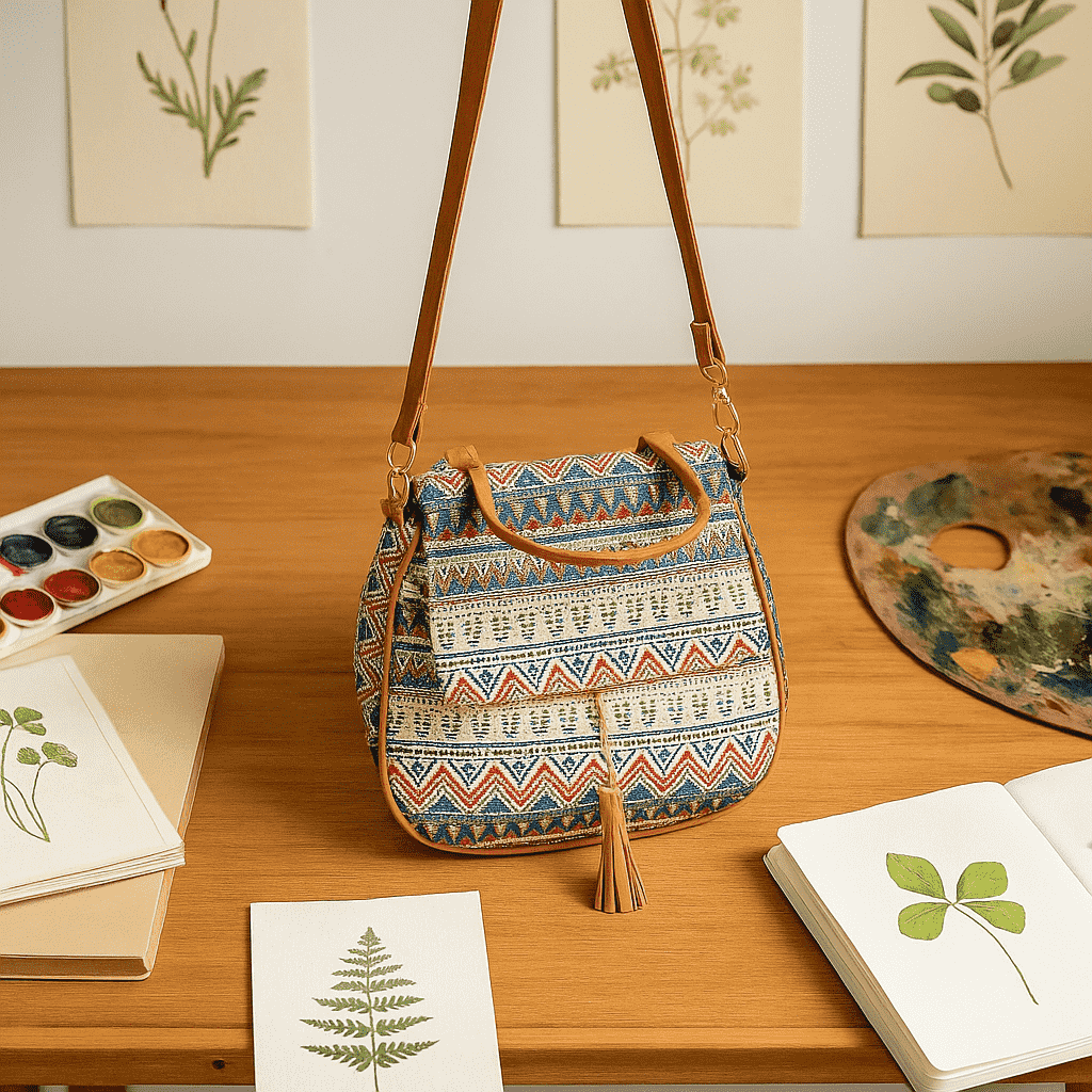 Boho Printed Handbag – Artisan Cotton Sling