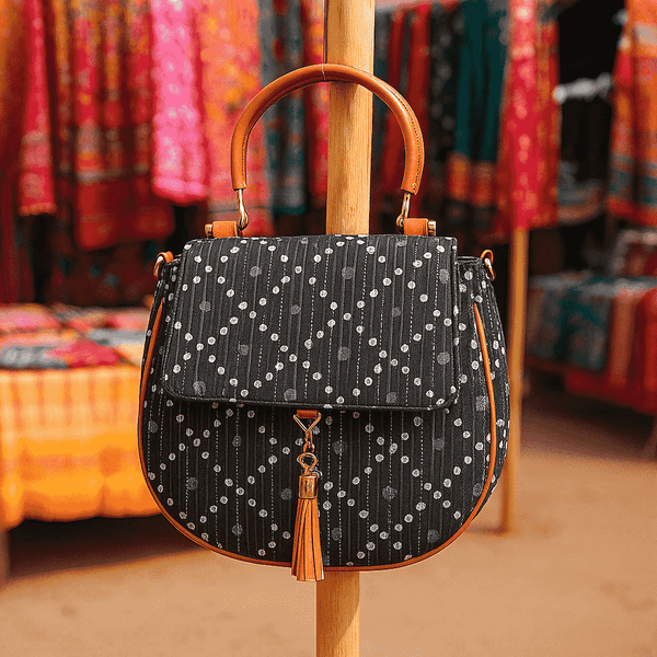 Bandhani Printed Handbag with Tassel