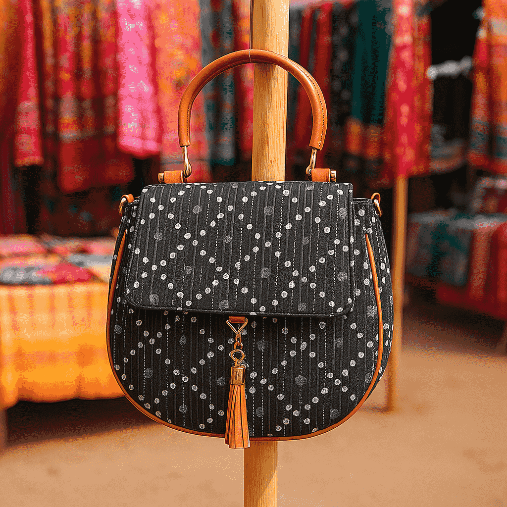 Bandhani Printed Handbag with Tassel