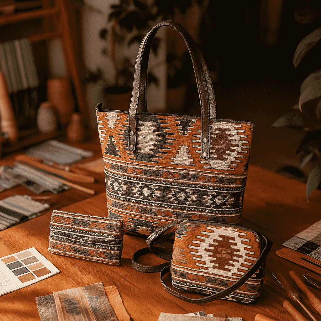 Jacquard Tote, Sling &amp; Wallet Set – Handwoven Cotton